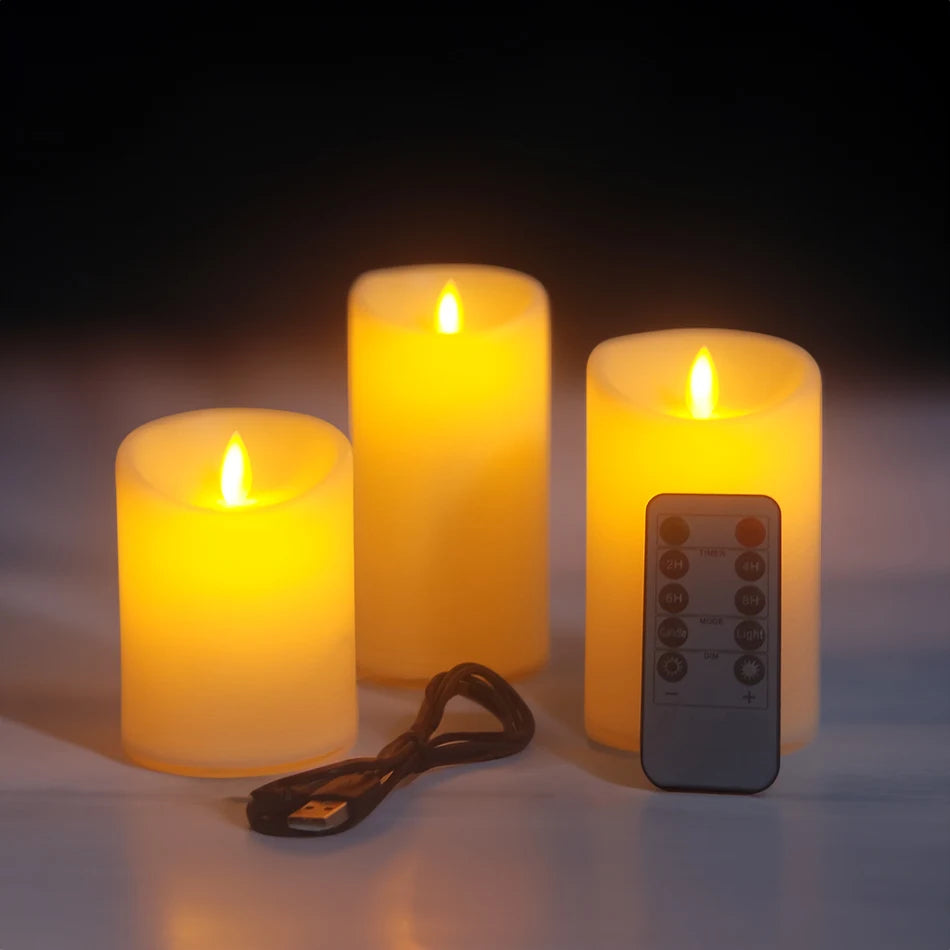 3PC USB Rechargeable LED Flameless Candles