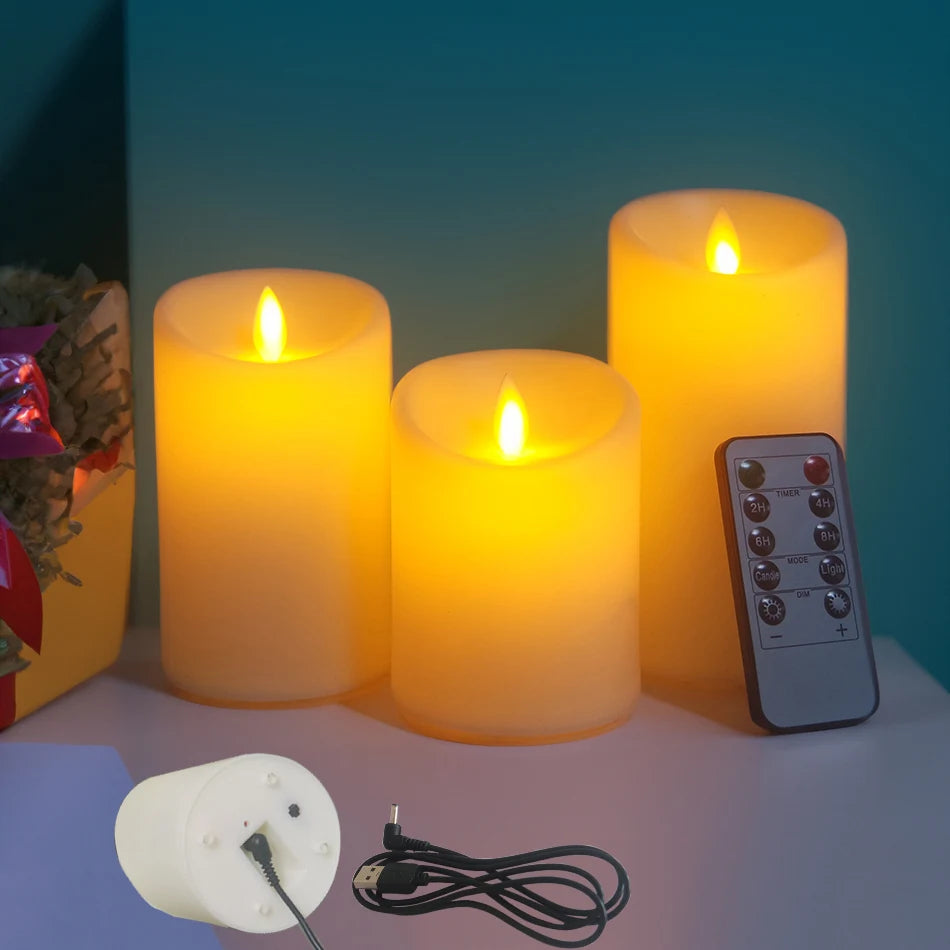 3PC USB Rechargeable LED Flameless Candles