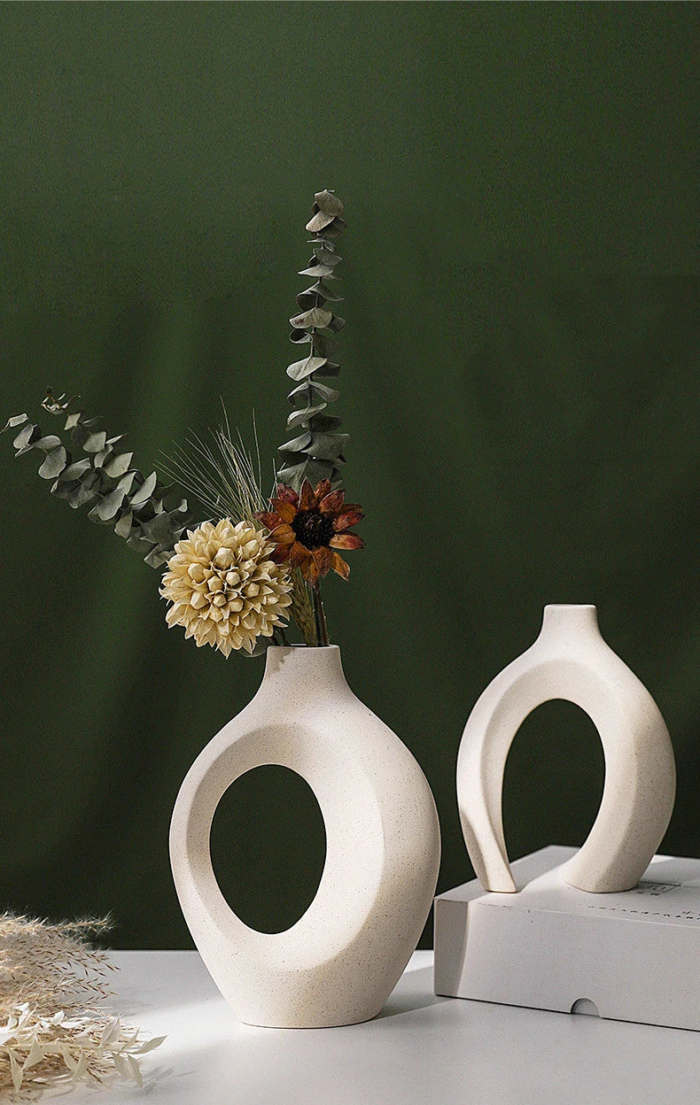 Hollow Nordic Ceramic Vase Set – Modern Boho Home Decor