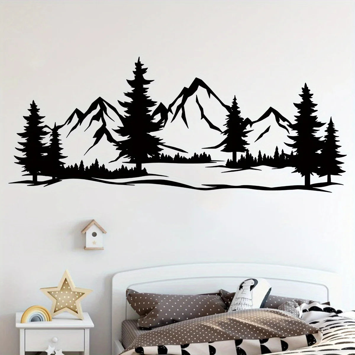 Black Mountain Forest Wall Stickers – Bedroom & Living Room Decor