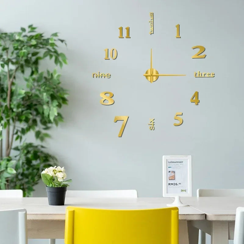 Creative Frameless DIY Wall Clock – Silent Decor for Living Room & Office (PH252)