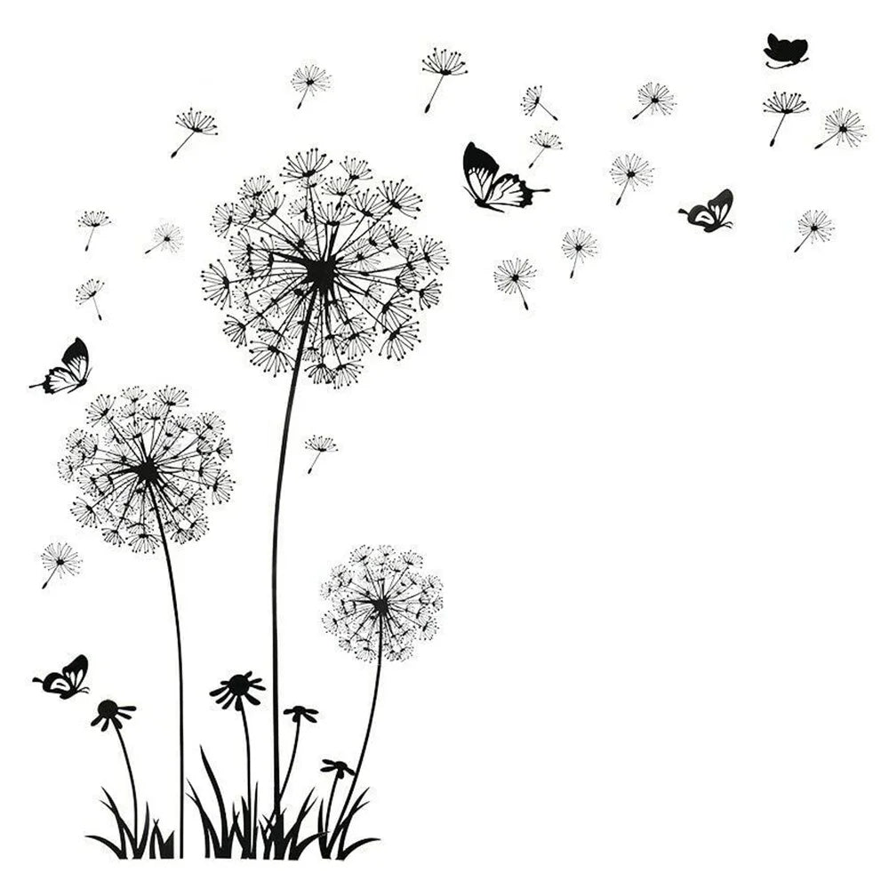 Black Dandelion Wall Sticker – Mural Art Decal for Living & Bedroom Decor