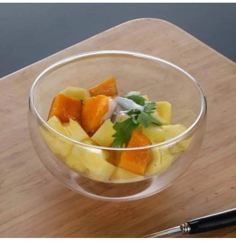 Double Wall Glass Mixing Bowl – Transparent for Fruit, Soup, Salad & Baking