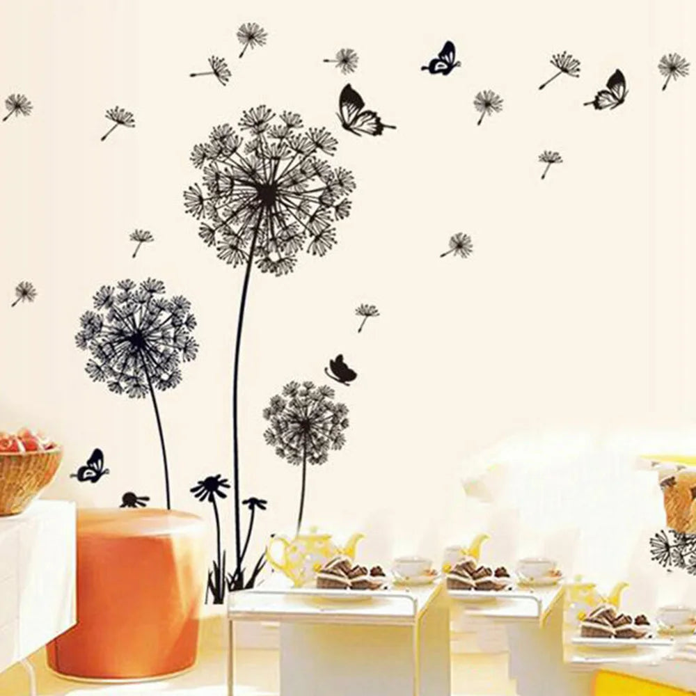 Black Dandelion Wall Sticker – Mural Art Decal for Living & Bedroom Decor