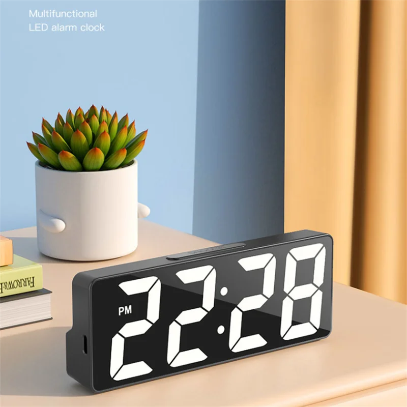 LED Digital Alarm Clock – Temperature Display, Adjustable Brightness, 12/24 Hour