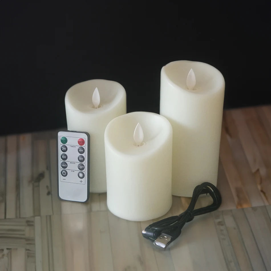 3PC USB Rechargeable LED Flameless Candles