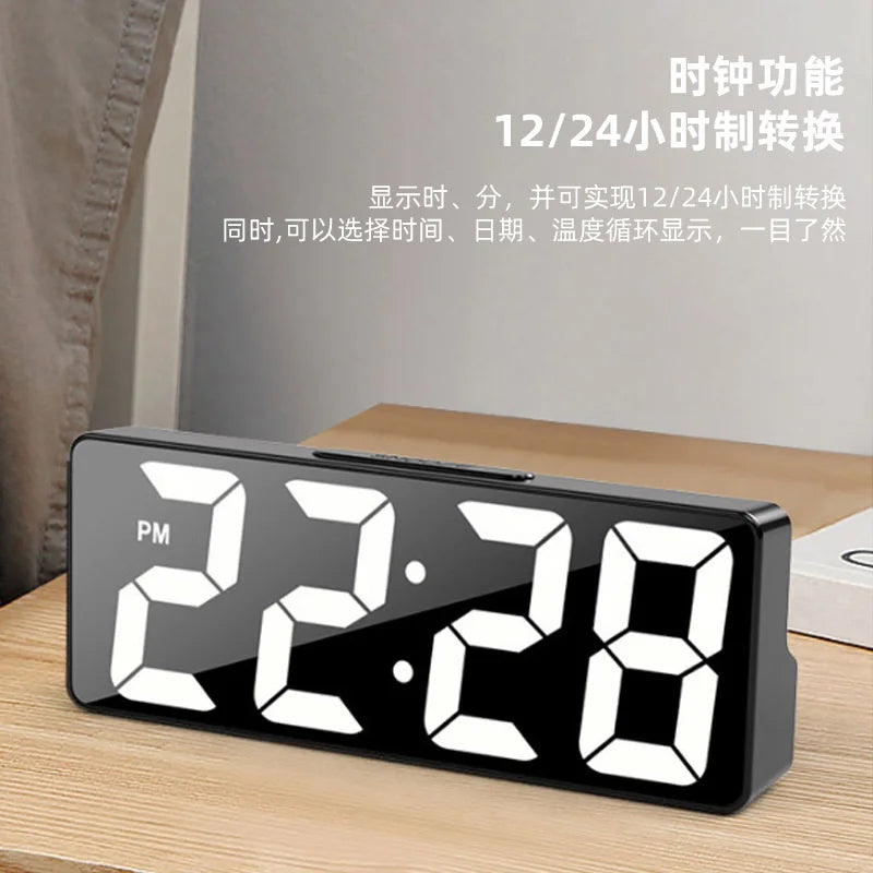 LED Digital Alarm Clock – Temperature Display, Adjustable Brightness, 12/24 Hour