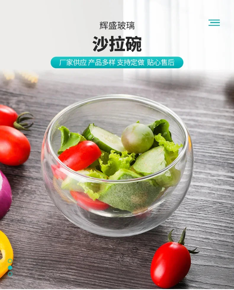 Double Wall Glass Mixing Bowl – Transparent for Fruit, Soup, Salad & Baking