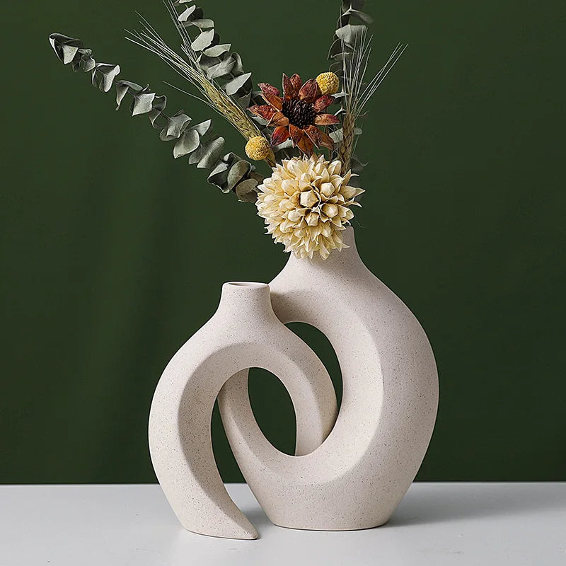 Hollow Nordic Ceramic Vase Set – Modern Boho Home Decor