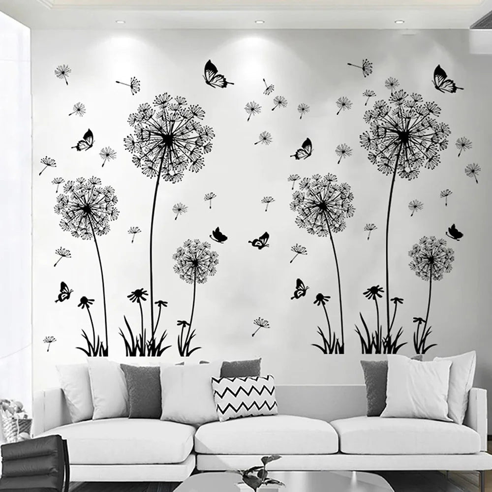 Black Dandelion Wall Sticker – Mural Art Decal for Living & Bedroom Decor