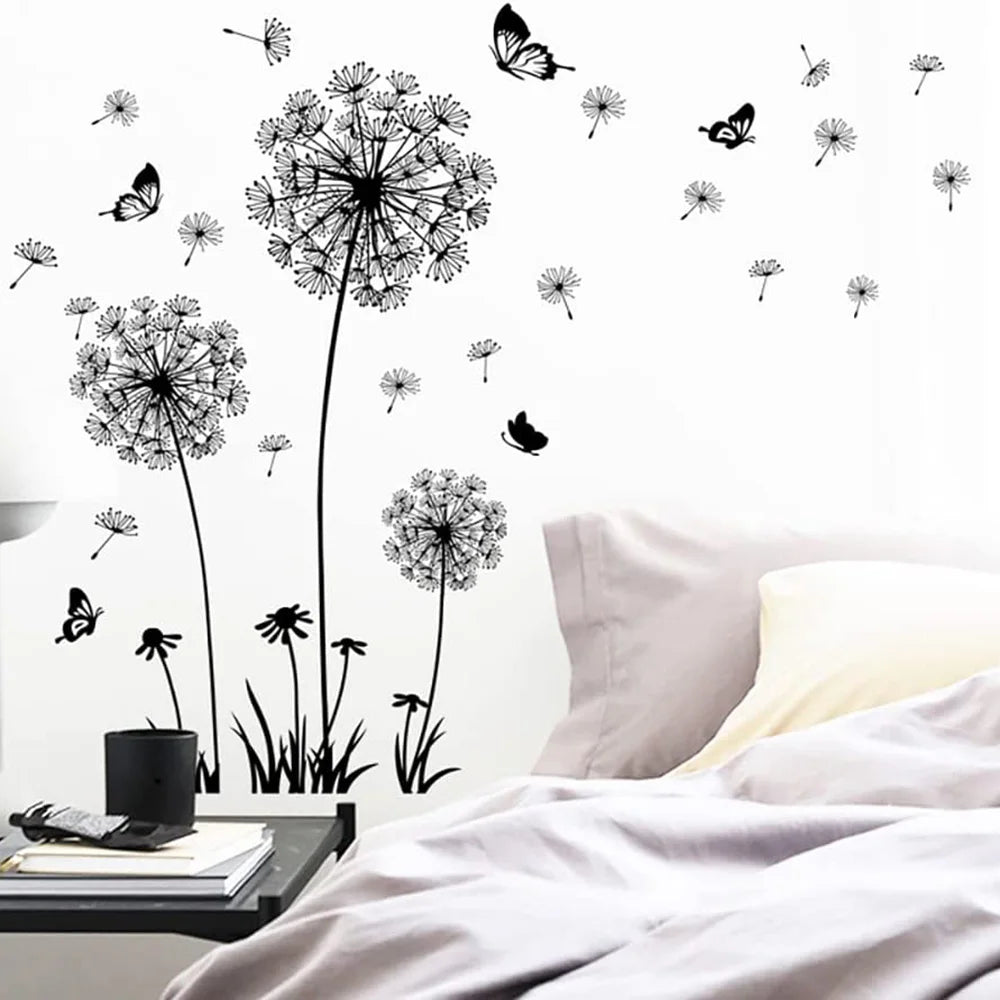 Black Dandelion Wall Sticker – Mural Art Decal for Living & Bedroom Decor