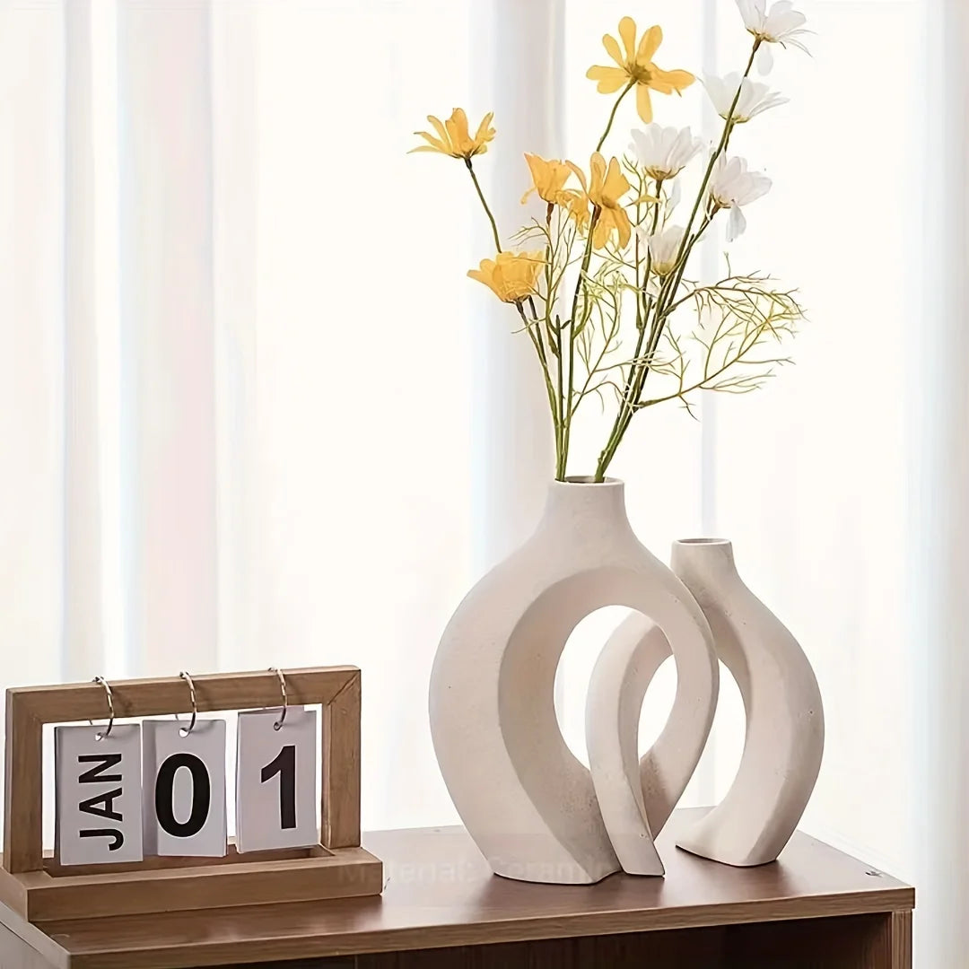 Hollow Nordic Ceramic Vase Set – Modern Boho Home Decor