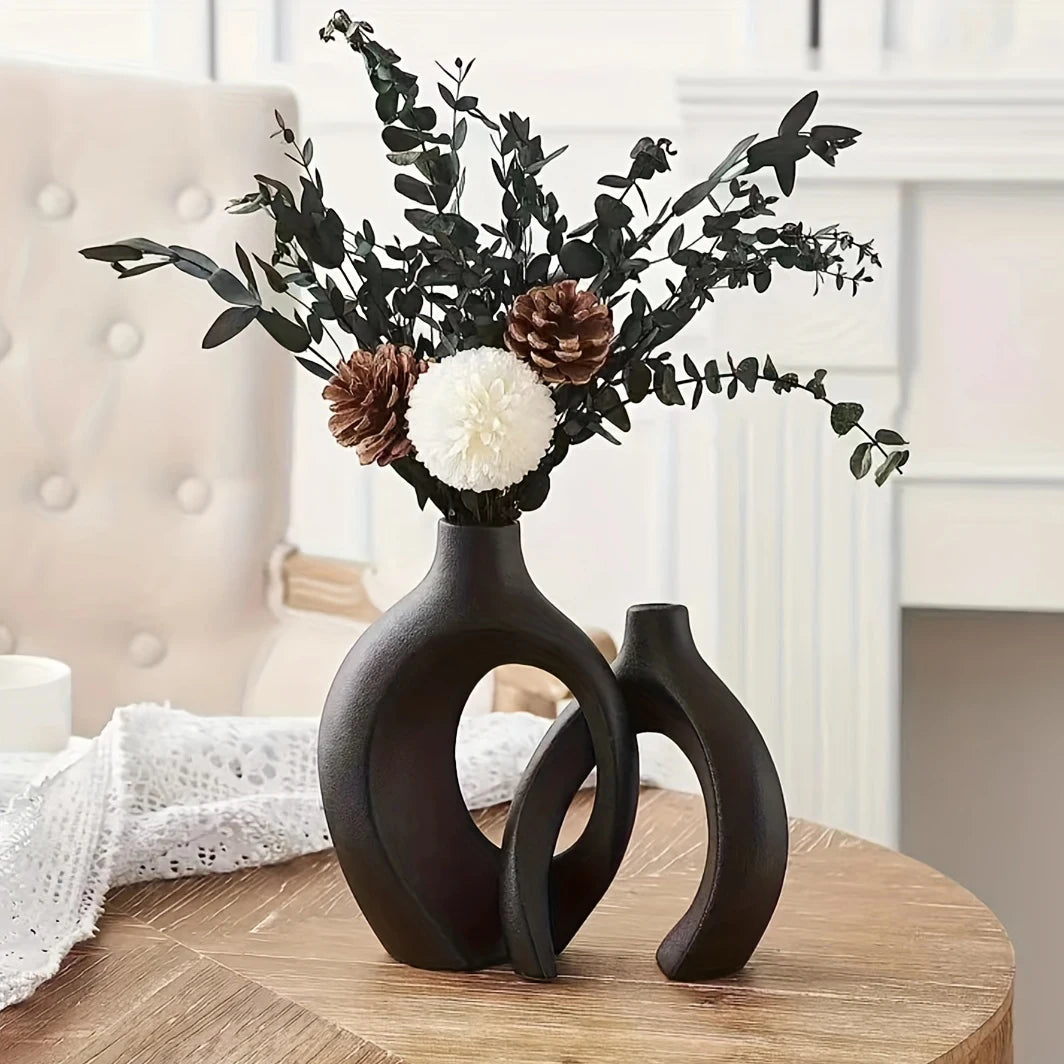 Hollow Nordic Ceramic Vase Set – Modern Boho Home Decor