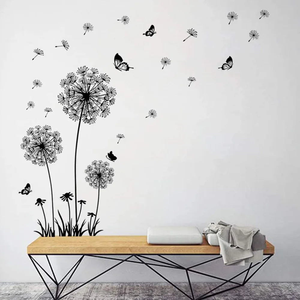 Black Dandelion Wall Sticker – Mural Art Decal for Living & Bedroom Decor