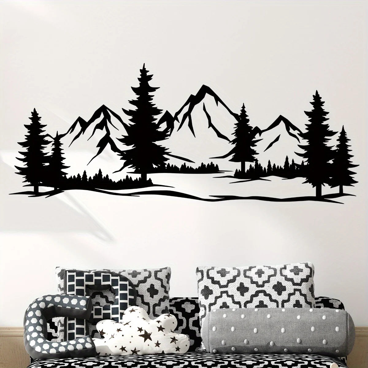 Black Mountain Forest Wall Stickers – Bedroom & Living Room Decor