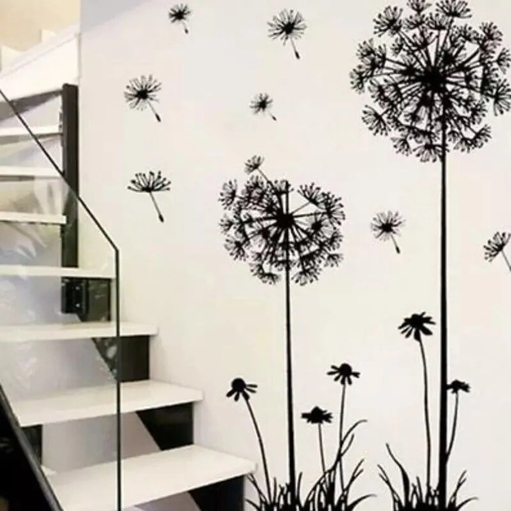 Black Dandelion Wall Sticker – Mural Art Decal for Living & Bedroom Decor