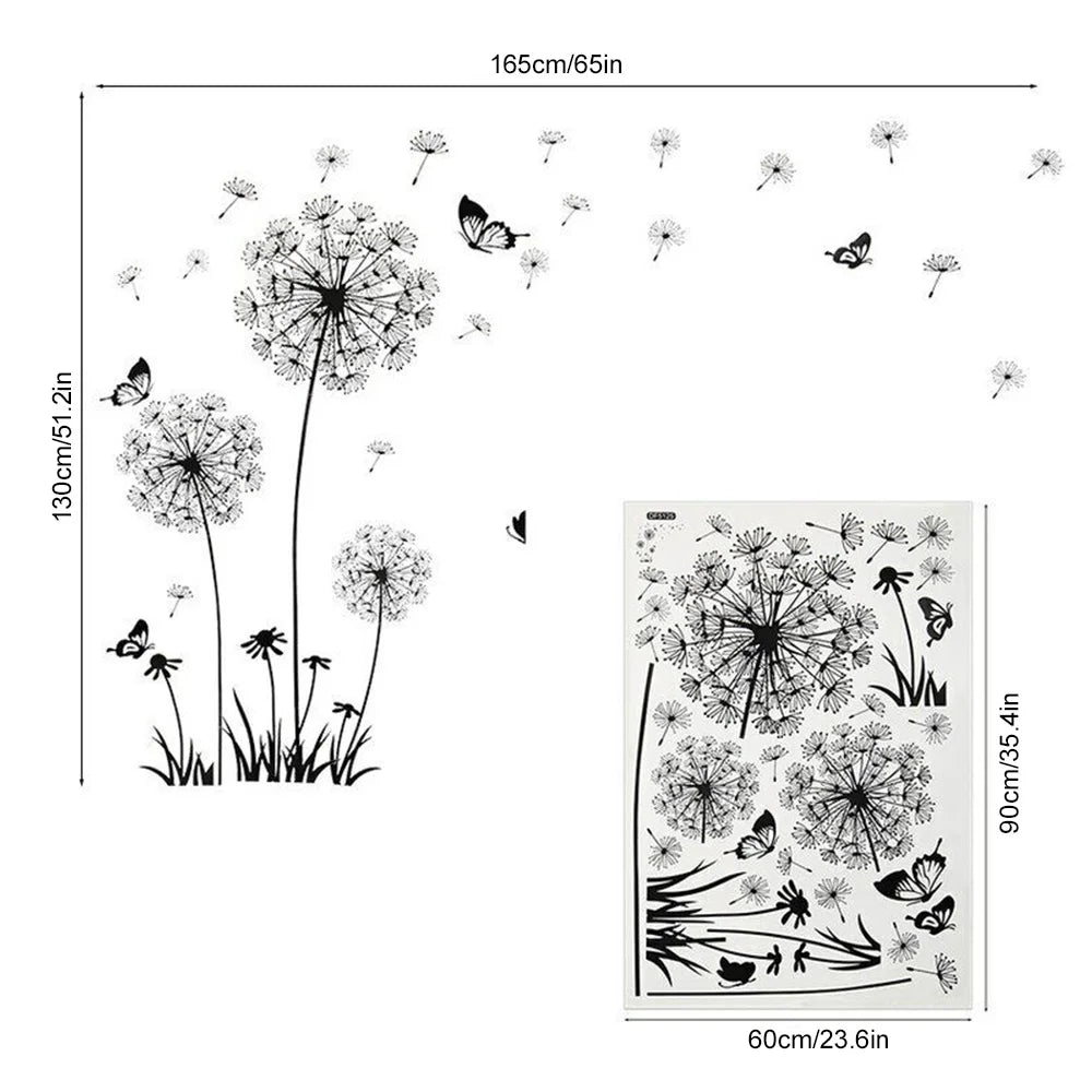 Black Dandelion Wall Sticker – Mural Art Decal for Living & Bedroom Decor