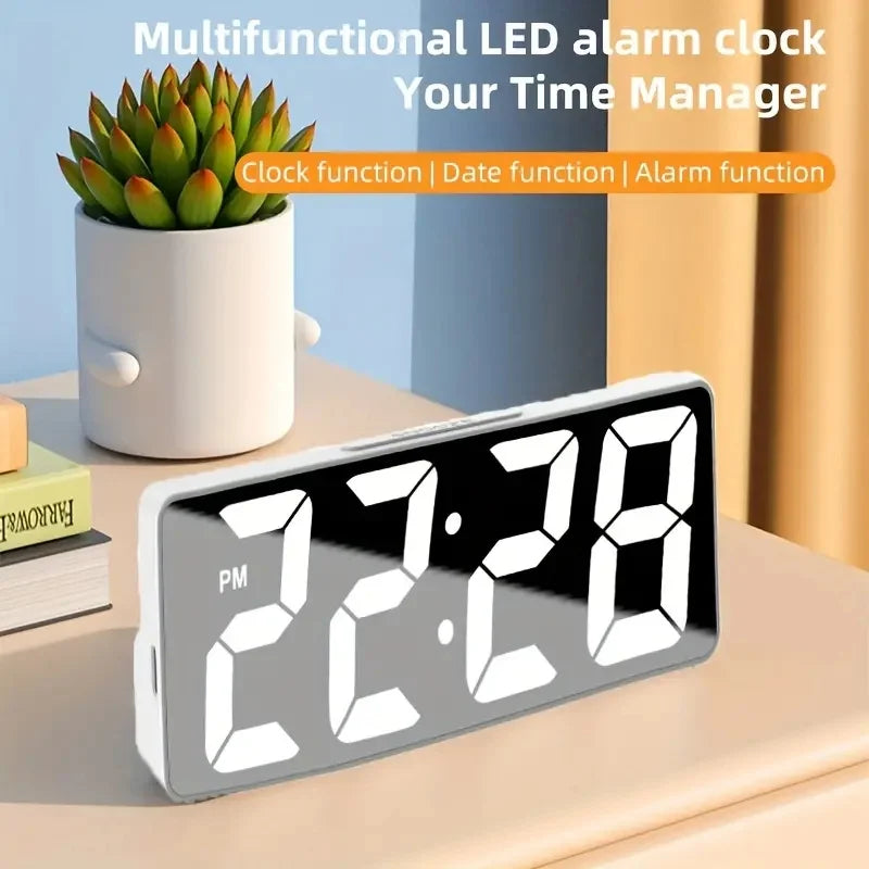 LED Digital Alarm Clock – Temperature Display, Adjustable Brightness, 12/24 Hour