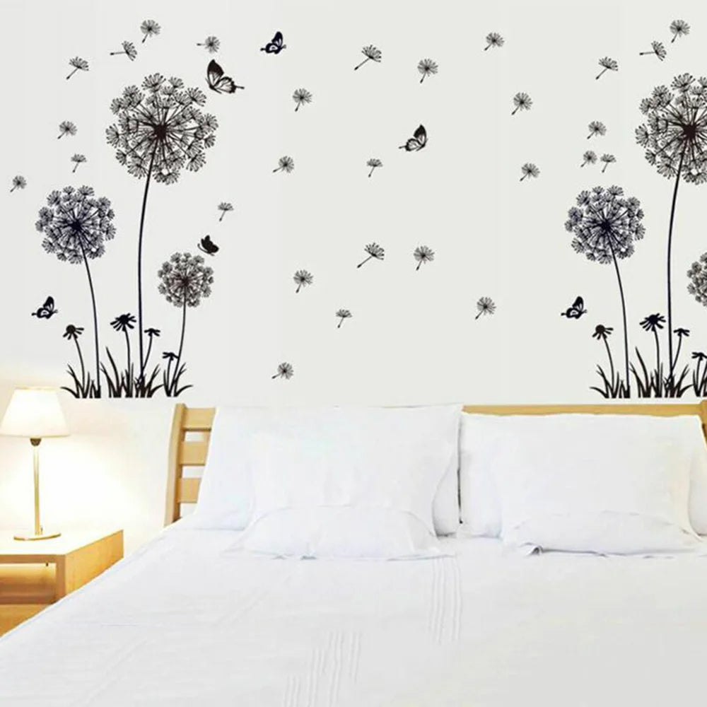 Black Dandelion Wall Sticker – Mural Art Decal for Living & Bedroom Decor