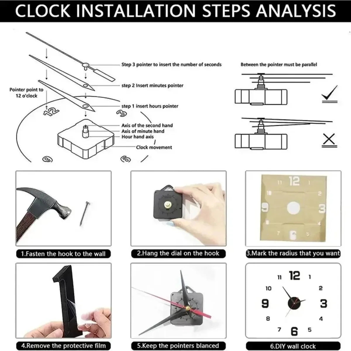 Creative Frameless DIY Wall Clock – Silent Decor for Living Room & Office (PH252)