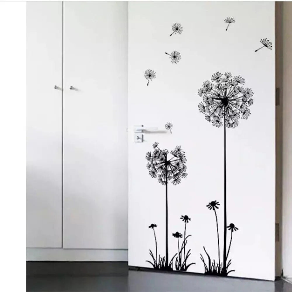 Black Dandelion Wall Sticker – Mural Art Decal for Living & Bedroom Decor